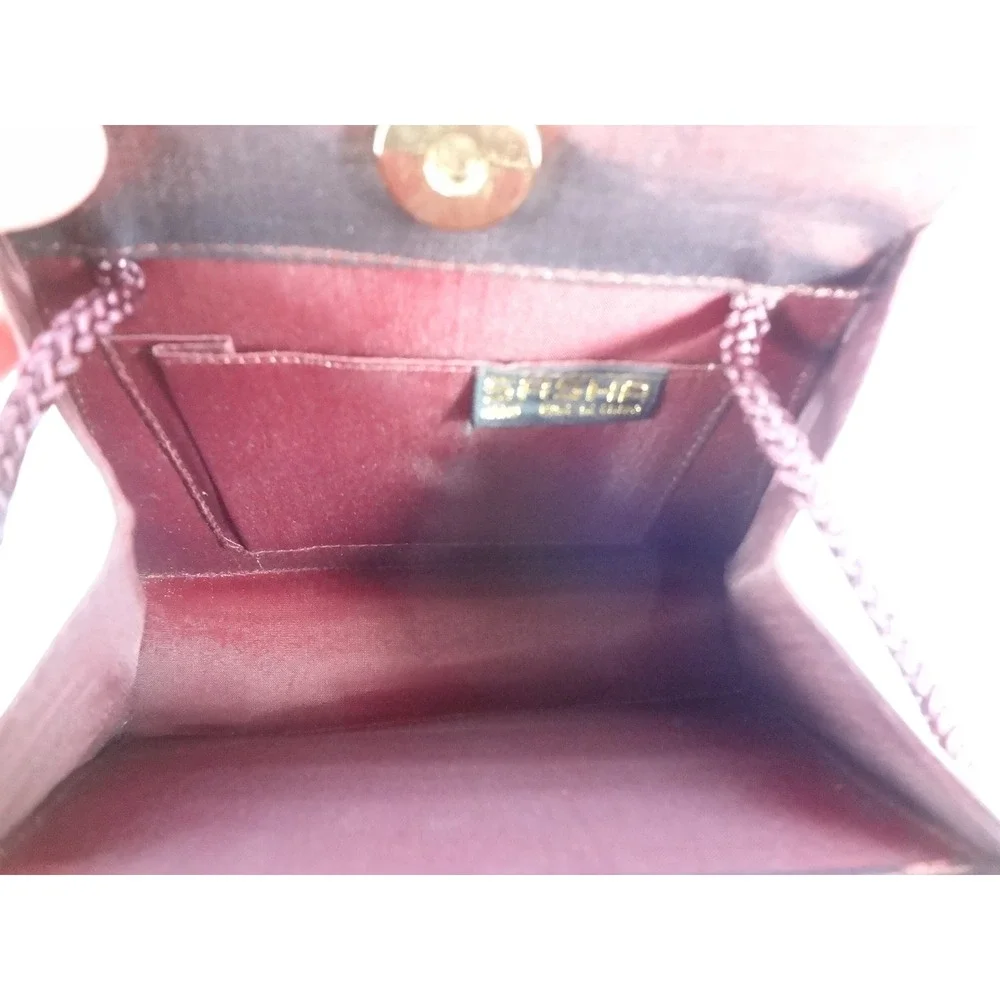 Sasha Evening Bag Women Burgundy Excellent Satin Braided Strap Flared Bag